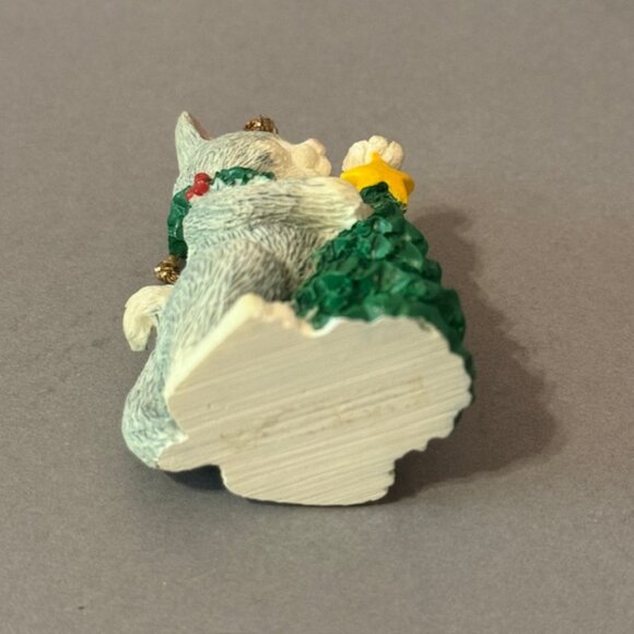 Vintage Cat Kitten Christmas Ornament Figurine Holiday Gift Tree Gray Kitty Star - Picture 3 of 3